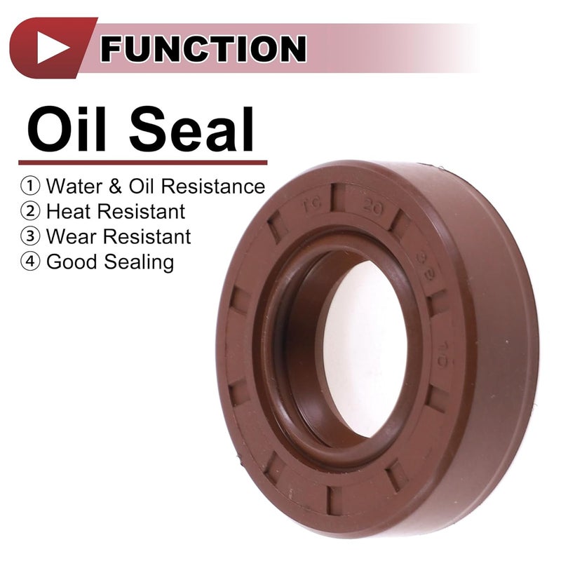 HEROFFIX Universal Oil Seal TC Seal Ring Rotary Shaft Seal 20x38x10mm High Pressure FKM Rubber Brown 2 Pcs - Image 3